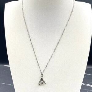 Contemporary Silver-Tone Chain "Sign Of The Horns Shaka" Shaka Pendant Necklace